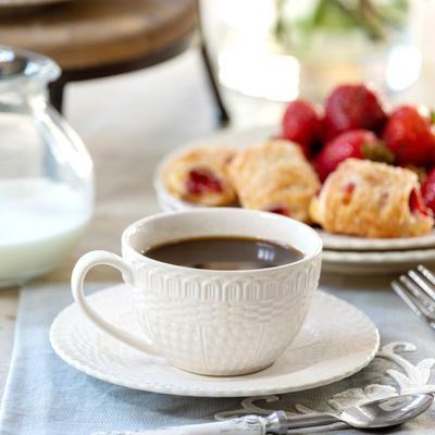 Creamware Basketweave Cup &amp; Saucer