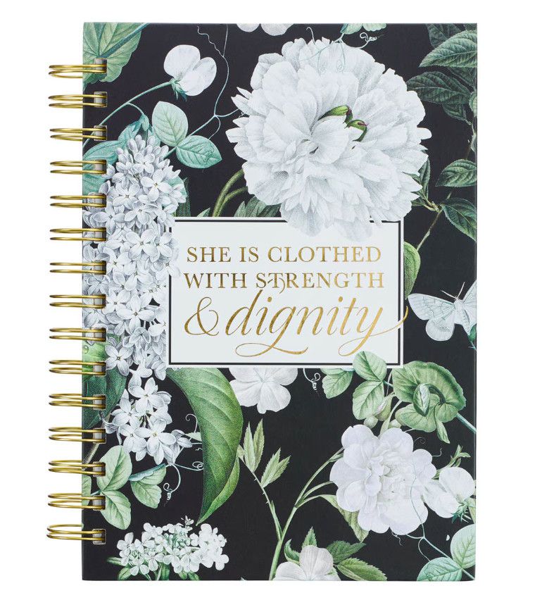 Journal Spiral-bound Black Floral Strength &amp; Dignity