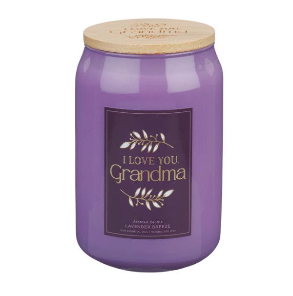 Glass Candle w/Bamboo Lid I Love You, Grandma