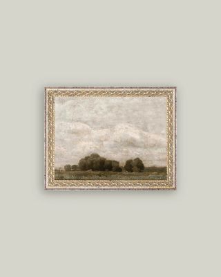 Tree and Cloud Landscape Vintage Framed Antique Style Sign