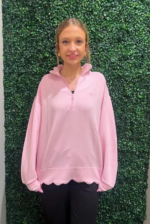 Simply Southern Scalloped Quarter Zip, Color: Blush, Size: XS