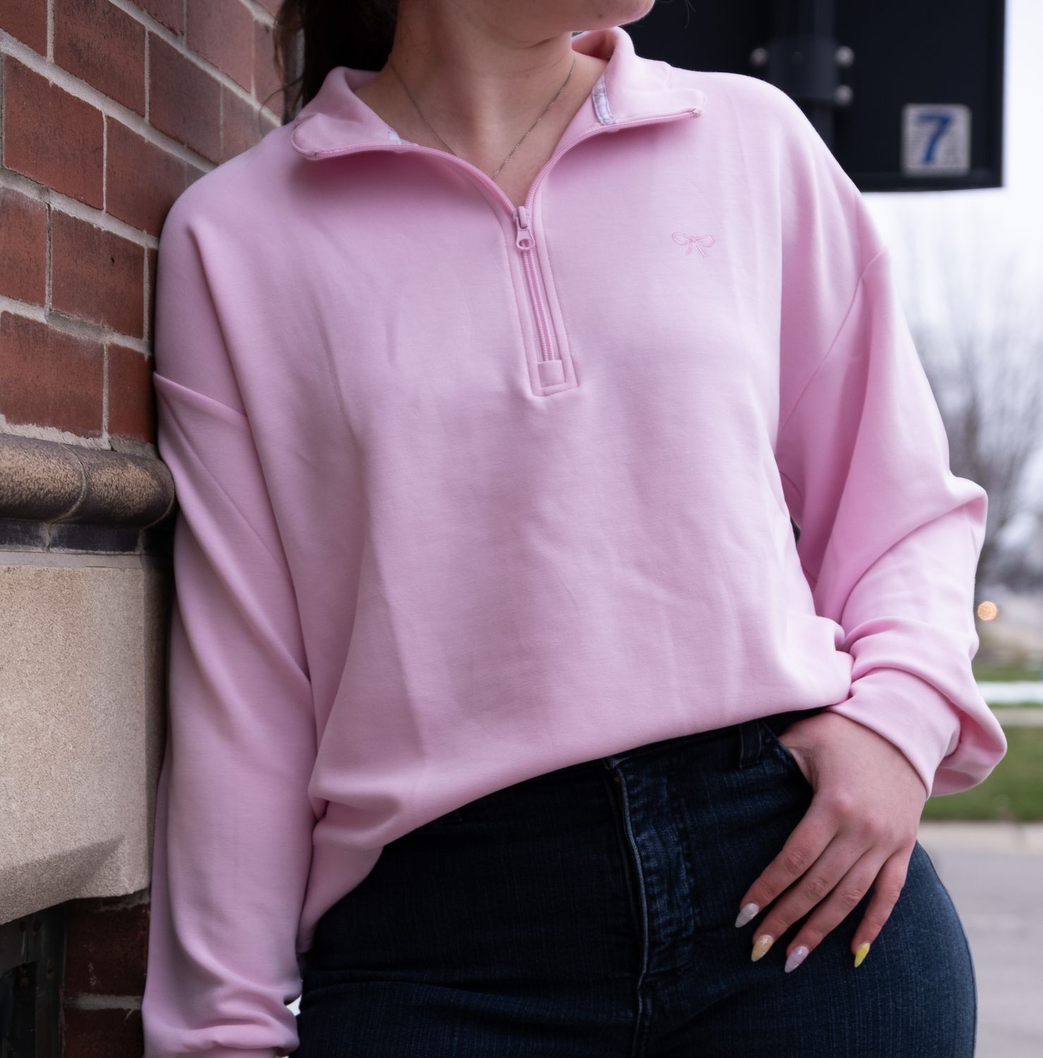 Simply Southern Scalloped Quarter Zip, Color: Blush, Size: XS