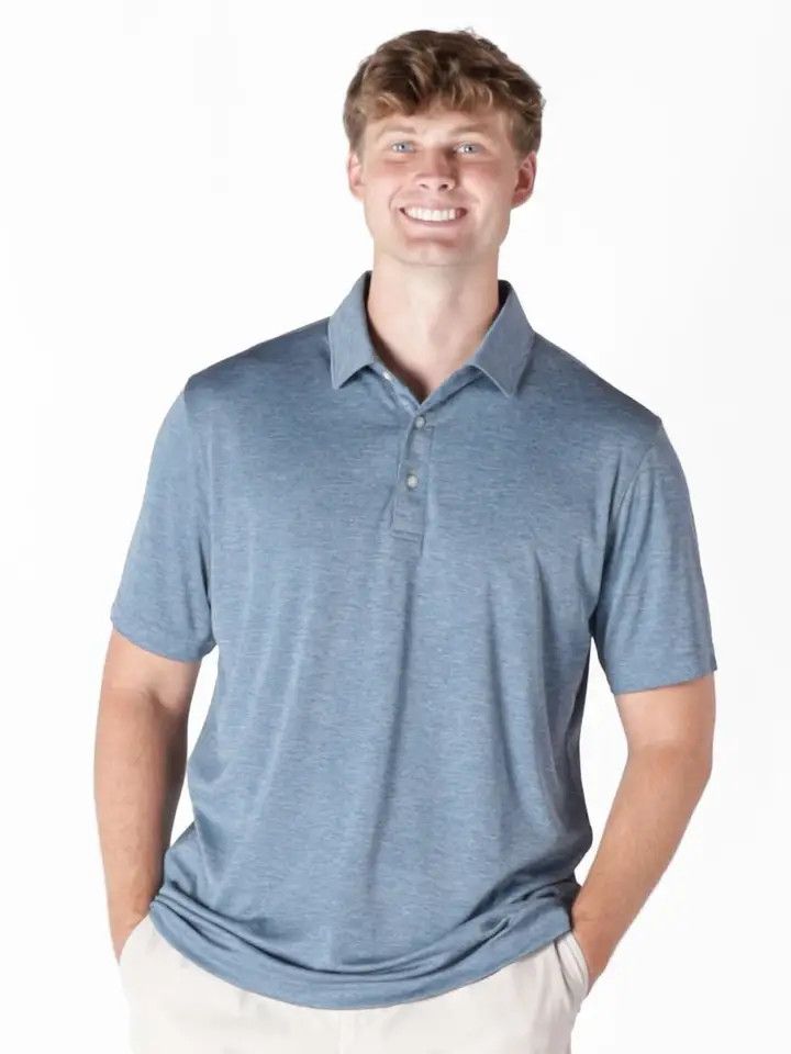 Simply Southern Heather Polo Short Sleeve Shirt, Color: Blue, Size: L