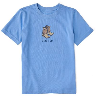 Kids Giddy Up Cowboy Boots Cornflower Tee by Life is Good