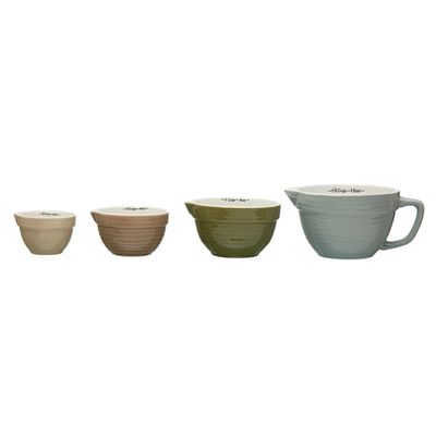 Stoneware Batter Bowl Measuring Cups - Set of 4