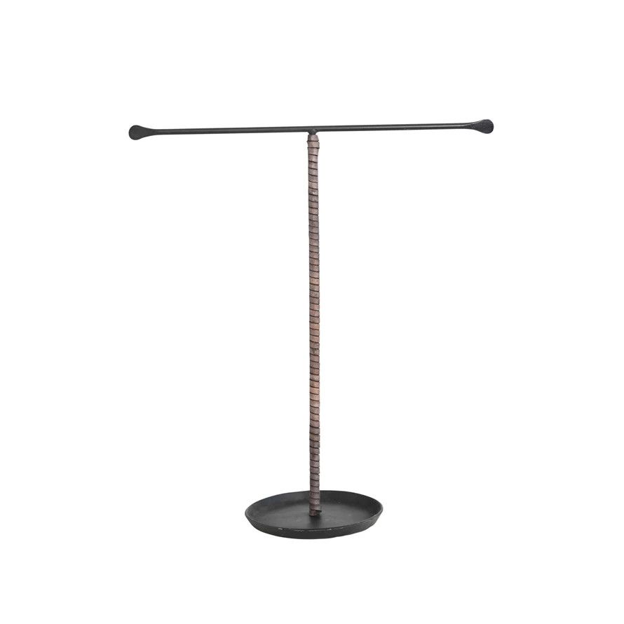 Cast Metal &amp; Leather Wrapped Jewelry Stand