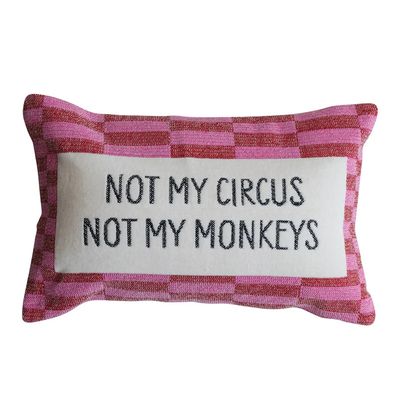 Cotton Velvet Embroidered Lumbar Pillow, Not My Circus