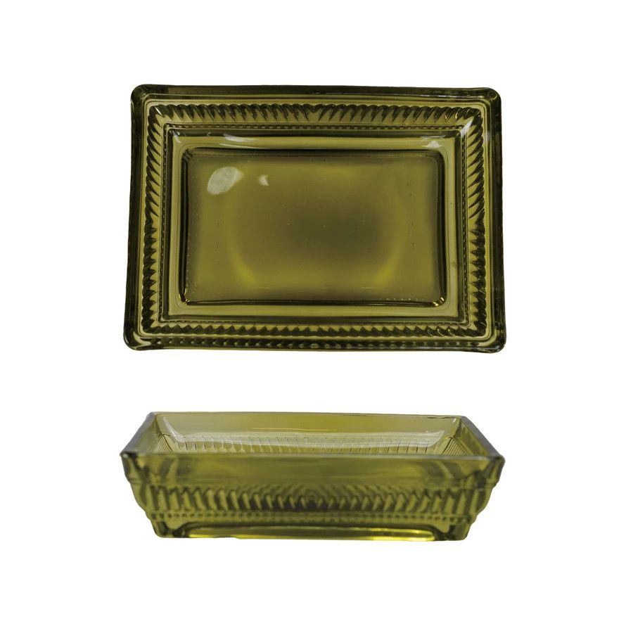 Pressed Glass Soap Dish, Olive
