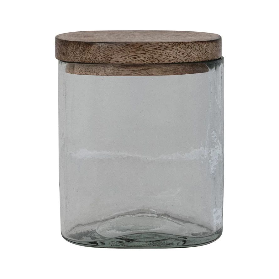 Hand-Blown Glass Jar w/Mango Lid 14 oz