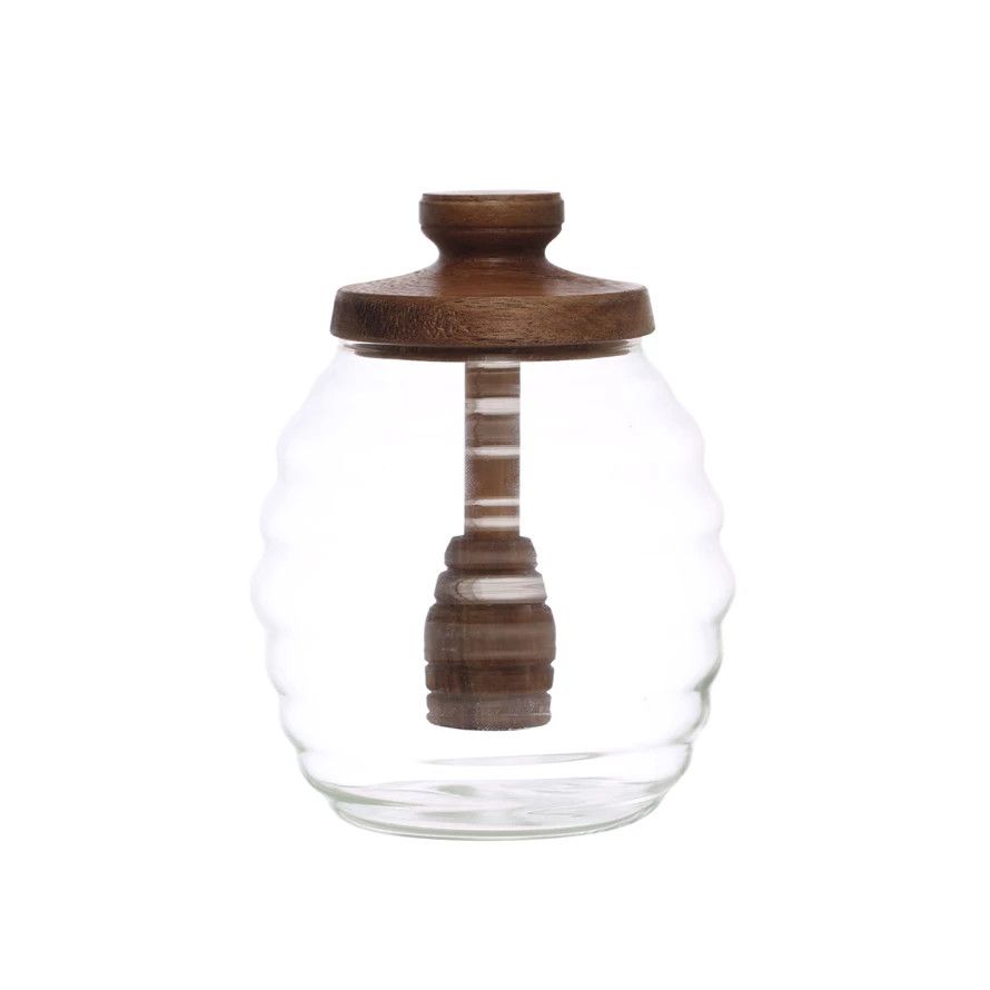 Glass Honey Jar w/Acacia Wood Lid