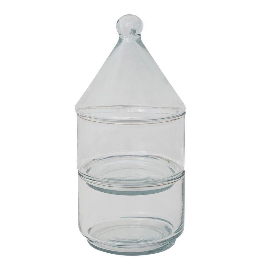 Hand-Blown Recycled Glass Stackable Jars w/Lid