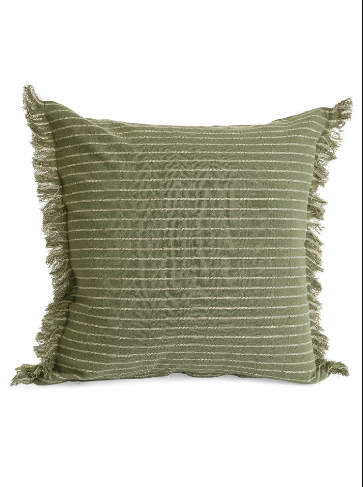 Cushion Woven Cotton Thin Stripes Green Pillow 18x18