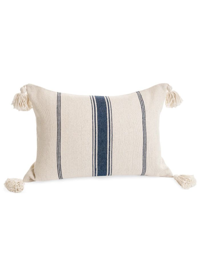 Cushion Stripes Cotton Greige/Navy Pillow 14x20