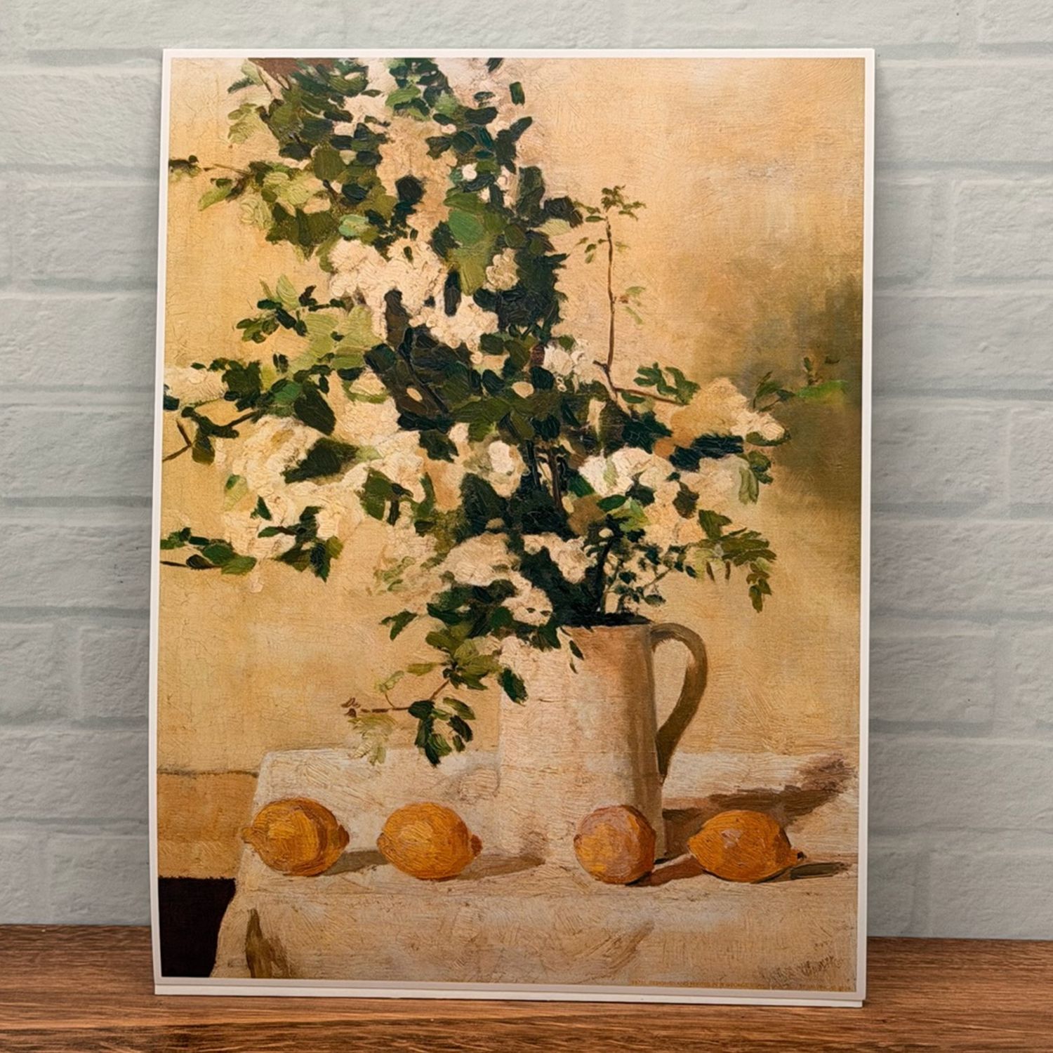 White Florals + Lemons Oil Print