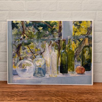 Sunlit Bottles Watercolor Print