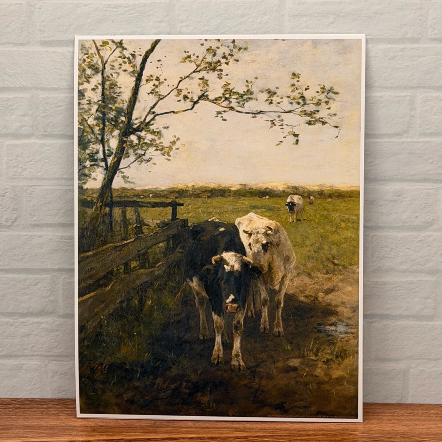 Cows by Pasture Fence Oil Print
