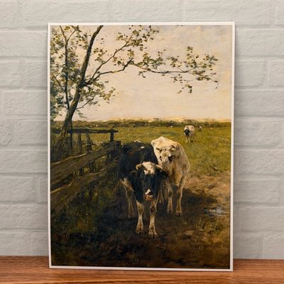 Cows by Pasture Fence Oil Print