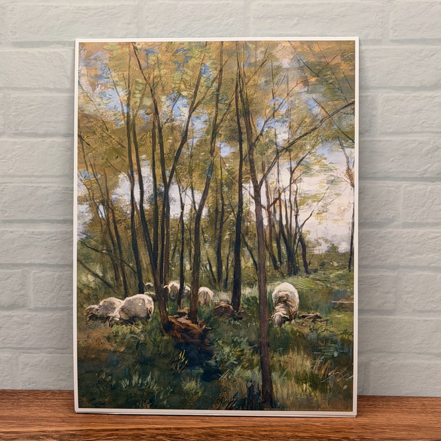 Woodland Grazing Sheep Oil Print