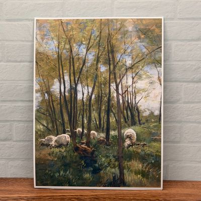 Woodland Grazing Sheep Oil Print