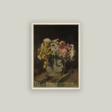 Vase of Pink &amp; Yellow Flowers | Vintage Framed Antique Style Sign 11x15