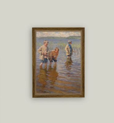 Mid-Day Fishing Wall Art: Vintage Framed Canvas