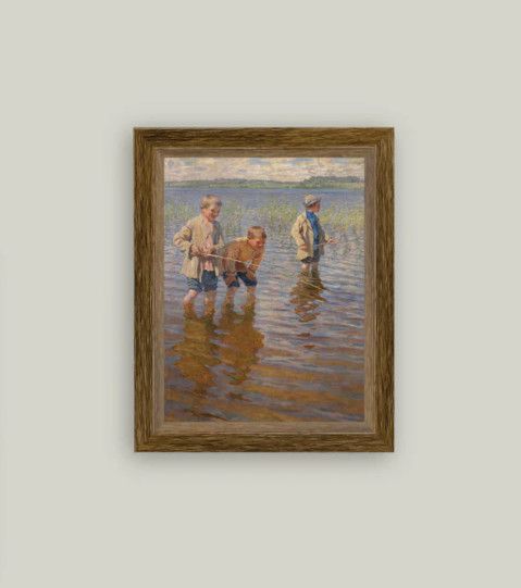 Mid-Day Fishing Wall Art: Vintage Framed Canvas, Size: 7"x9"