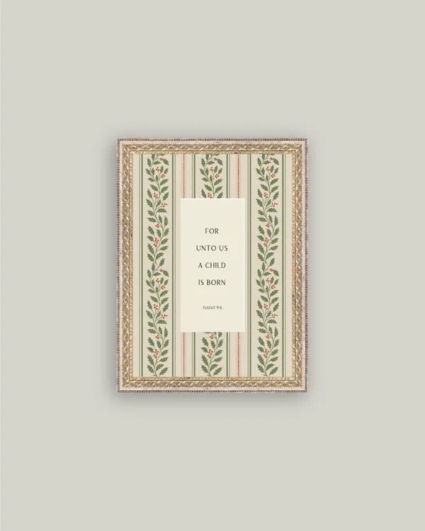 “A Child Is Born” Fancy Gold Framed Wall Canvas (12” x 16”) – Scripture Wall Art