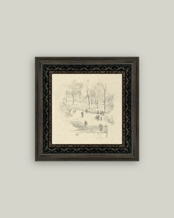 Kensington Gardens in Winter Fancy Brown Framed Canvas (6” x 6”) – Vintage Landscape Wall Art