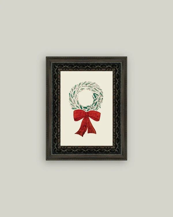 Christmas Wreath Fancy Brown Framed Canvas (5” x 7”) – Classic Holiday Wall Art