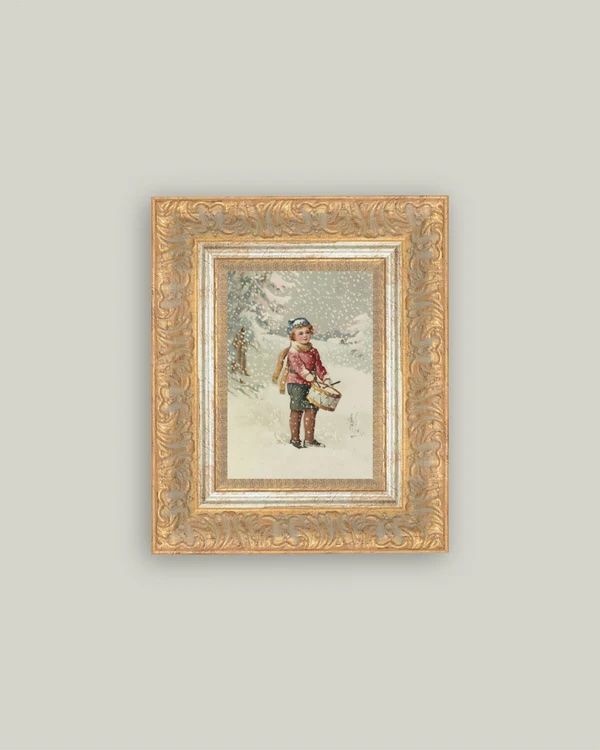 Little Drummer Boy Copper &amp; Gold Framed Wall Canvas (7” x 9”) – Vintage Holiday Wall Art