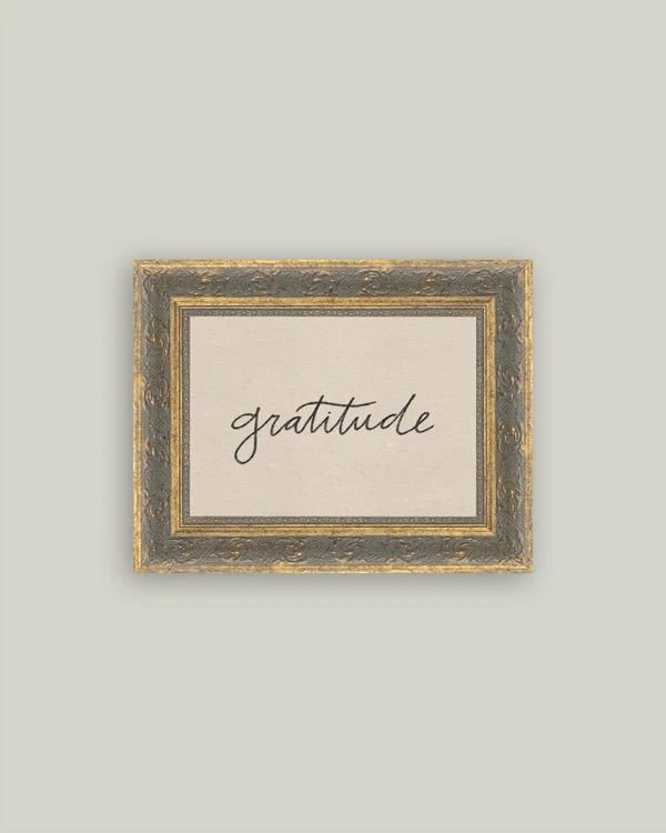 Gratitude Antique Patina Gold Framed Wall Canvas – Script Typography Wall Art, Size: 7"x5"