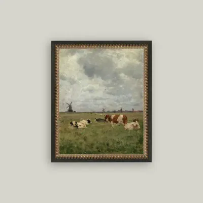 Cattle On the Pasture Framed Antique Art