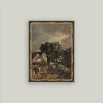 House By Flatford Mill Vintage Framed Antique Style Wall Art Sign, Size: 12x16