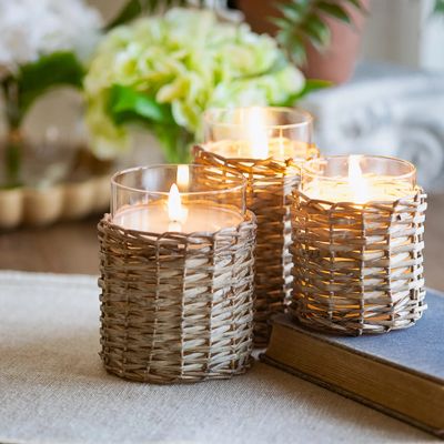 LED Glass/Wicker Candle