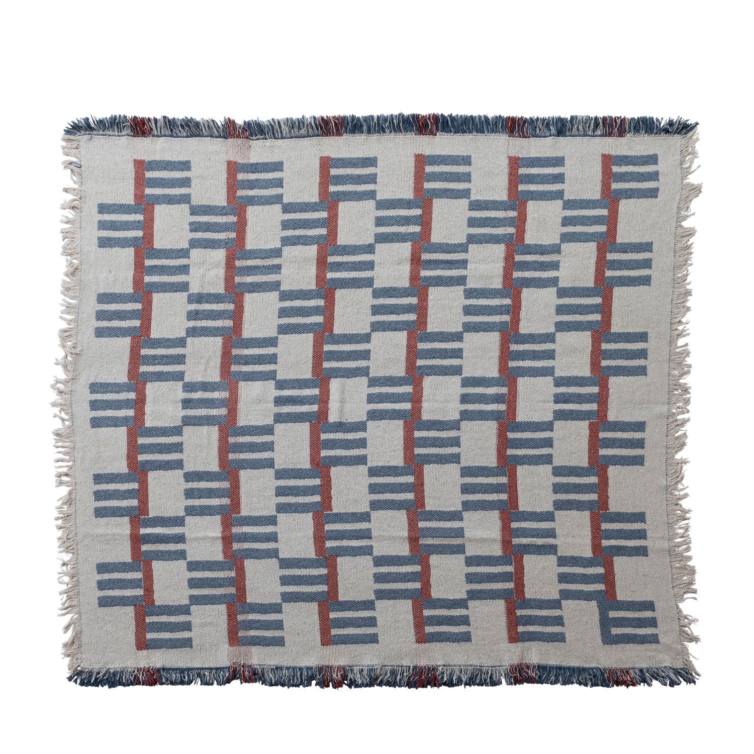 60"L x 50"W Woven Cotton Blend Jacquard Throw with Stripes/Block Pattern &amp; Fringe