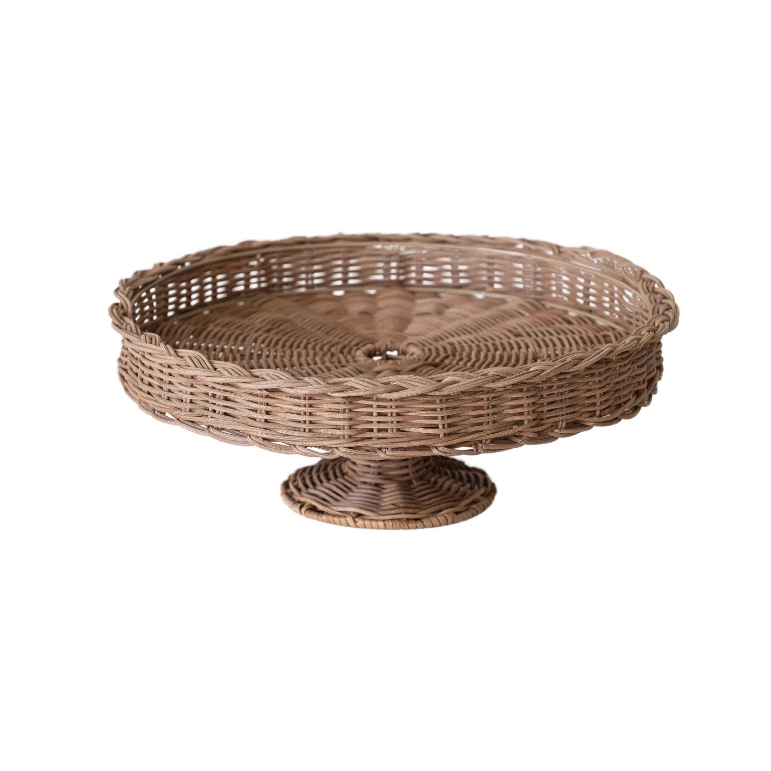 Hand-Woven Rattan Pedestal with Braided Rim