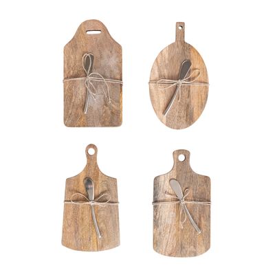 Mango Wood Cheese/Cutting Board w/ Handle &amp; Canape Knife,