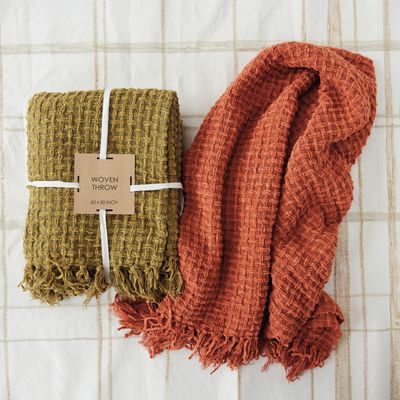 Waffle Weave Throw Blanket with Fringe