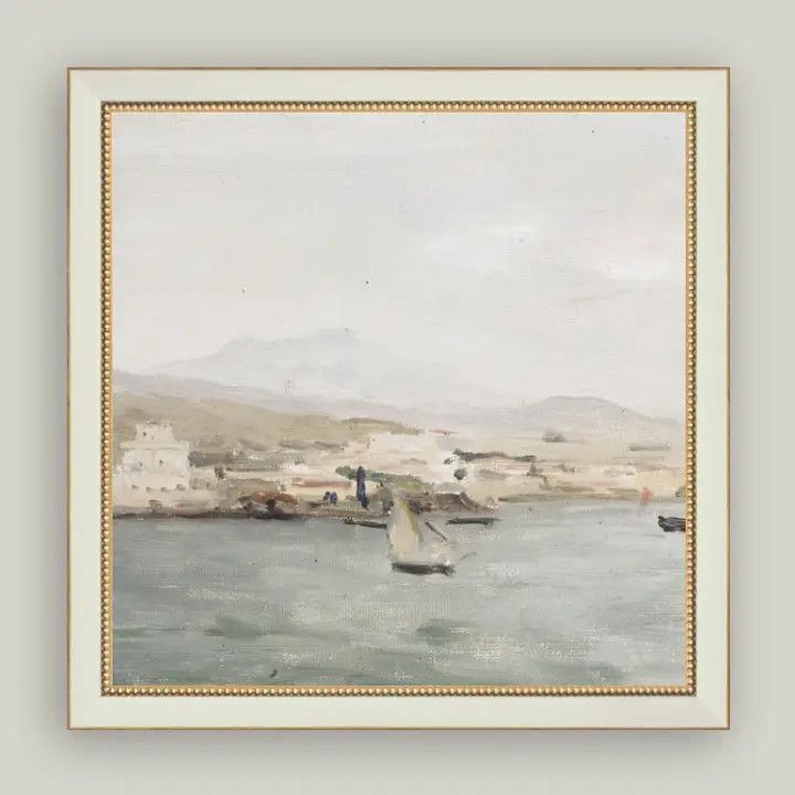 Sailboat Landscape Summer Lake Vintage Framed Wall Art, Size: 6 x 6