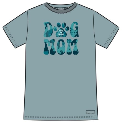 Life is Good Womens Groovy Tie Dye Dog Smoky Blue Large Tee, Size: Medium