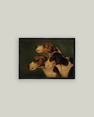 Three English Foxhounds Vintage Framed Antique Style Wall Art