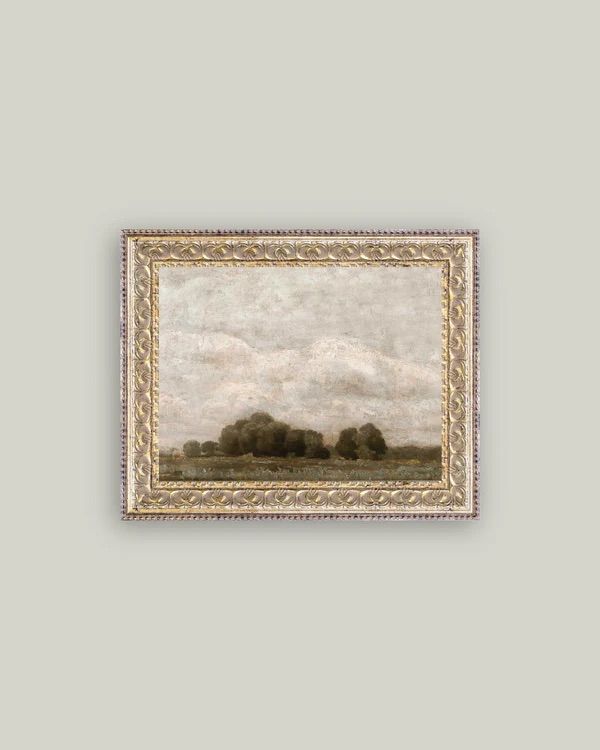 Tree and Cloud Landscape Vintage Framed Antique Style Wall Art