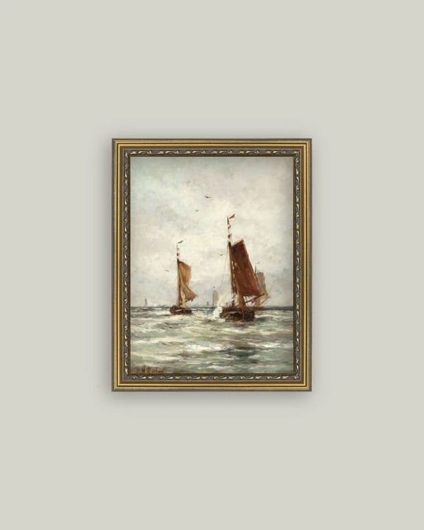 Fishing on the Choppy Sea Vintage Framed Wall Art