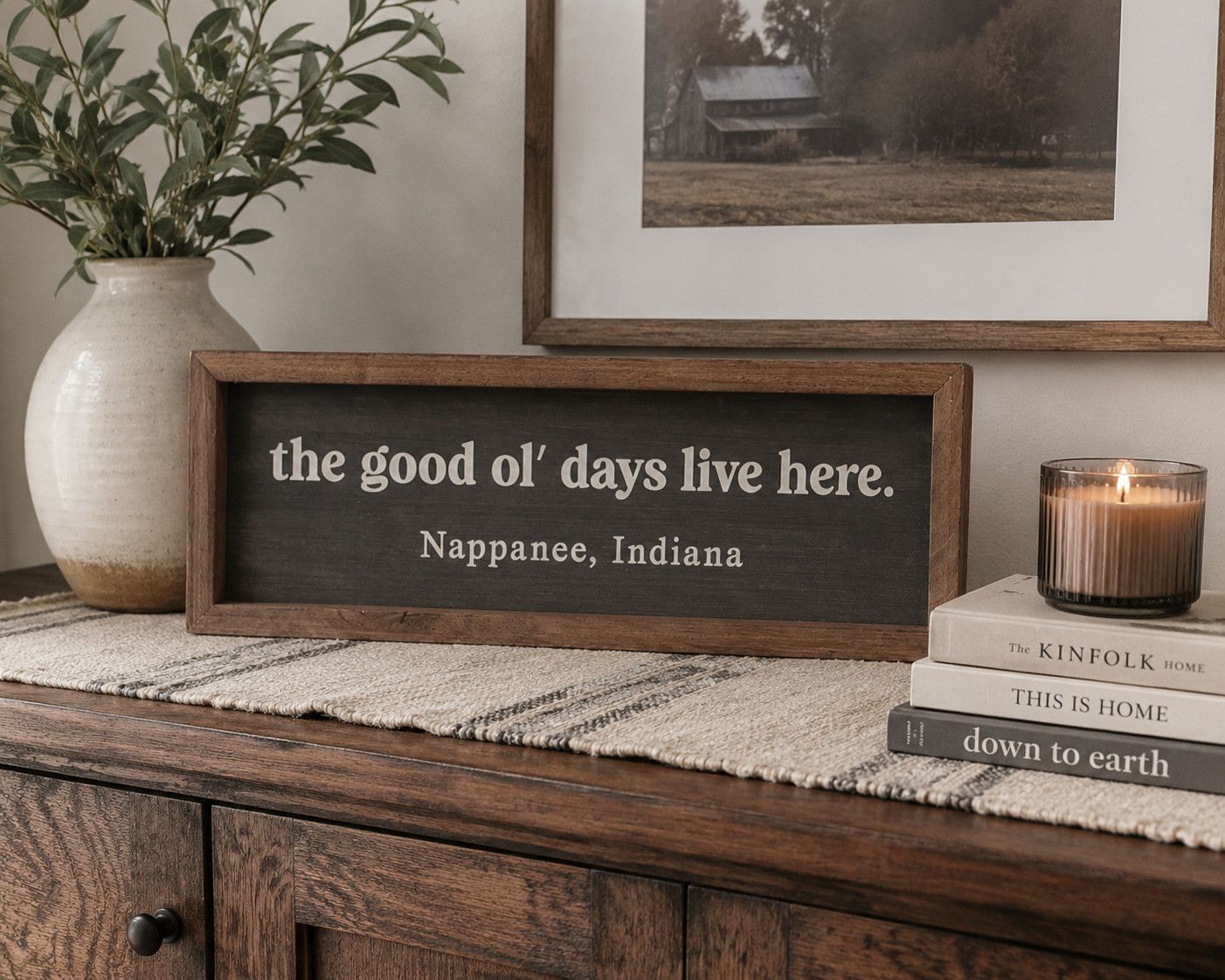 The Good Ol Days Live Here | Nappanee Indiana Wooden Sign, Color: White