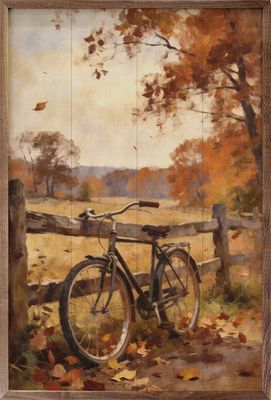 Autumn Bicycle With Country Fence Art Print