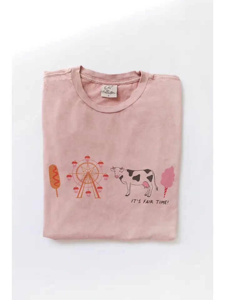 IT'S FAIR TIME! Mineral Washed Graphic Tee, Color: Soft Pink, Size: S