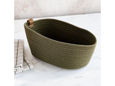Olive Cotton Woven Basket Large 12.5” x 8.5”