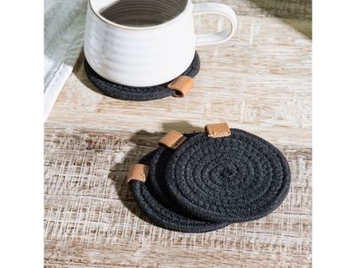 Black Round Woven Coasters - Set of 4