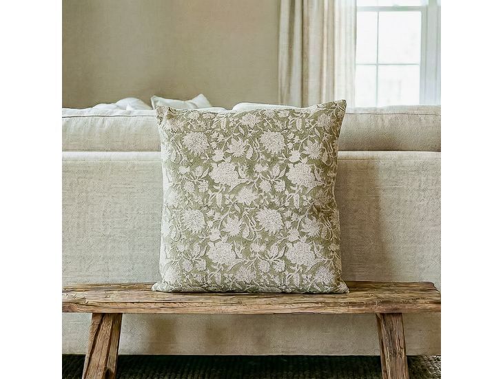 Sage Peony Flower Pillow
