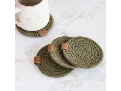 Olive Round Woven Coasters - Set of 4